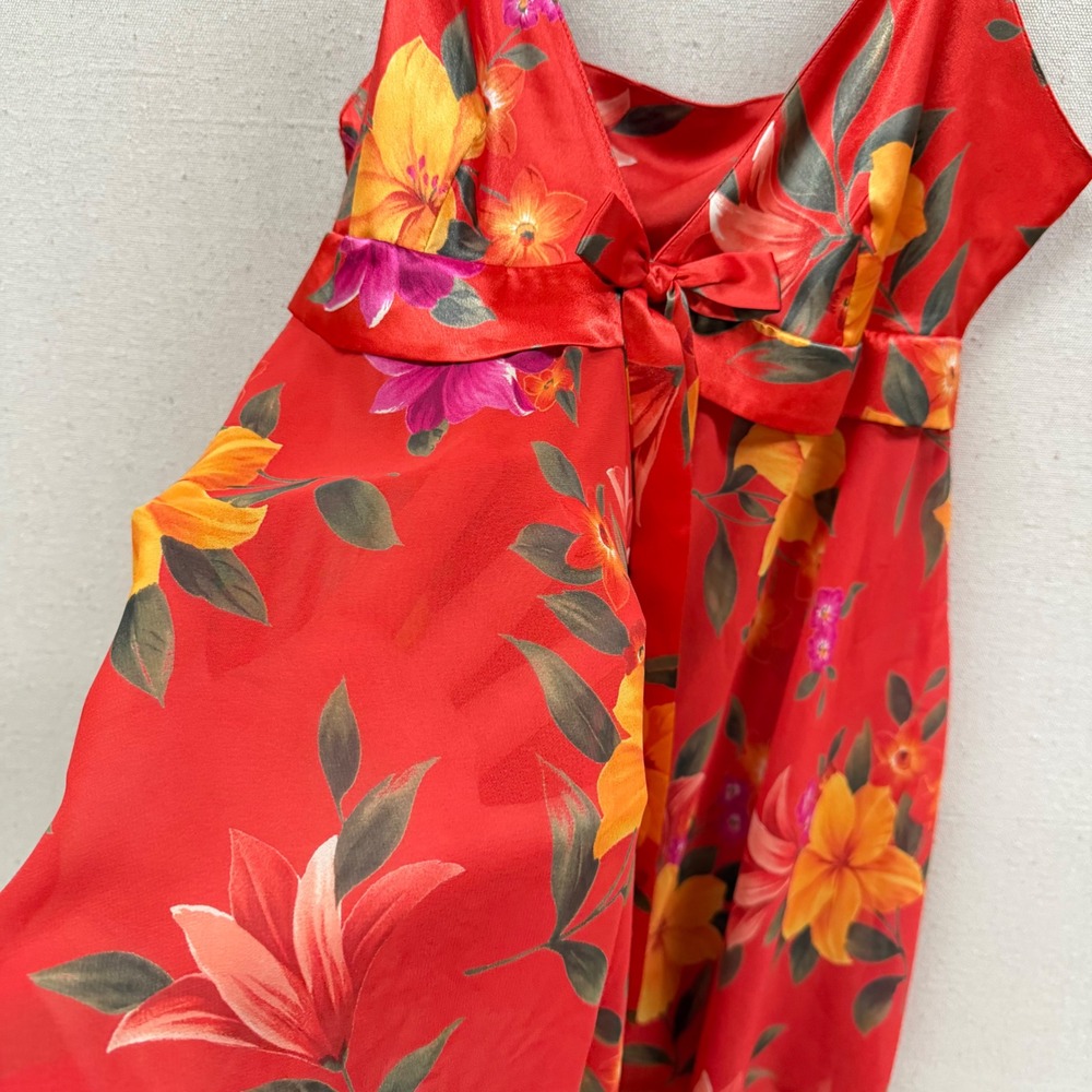 Vintage Intimate Secrets Red Floral Babydoll Chemise Lingerie Sheer Hem Medium - Picture 7 of 11